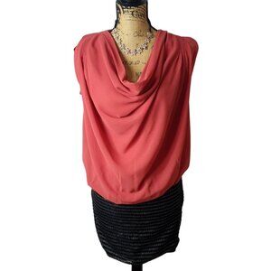 UB LA Womens Sleeveless Dress S Coral Drape Neck Textured Black Party Cocktail